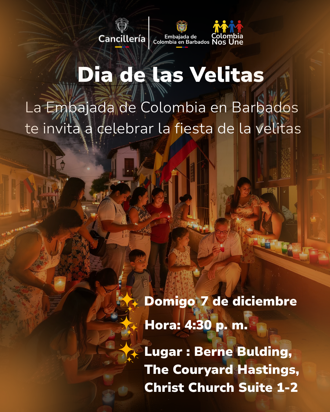 Celebración del día de las velitas en la Embajada de Colombia en Barbados